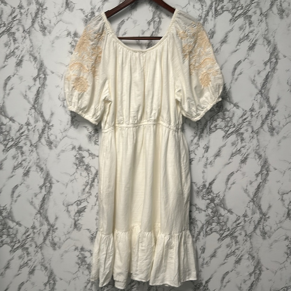 Knox Rose Women’s 3/4 Sleeves Embroidered Dress Beige With Pockets Size XXL - Picture 8 of 10